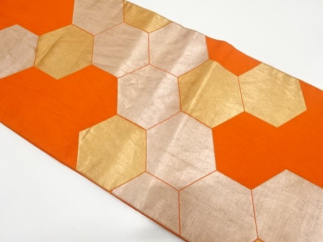 JAPANESE KIMONO / ANTIQUE TORTOISESHELL PATTERN WOVEN FUKURO OBI (MATE